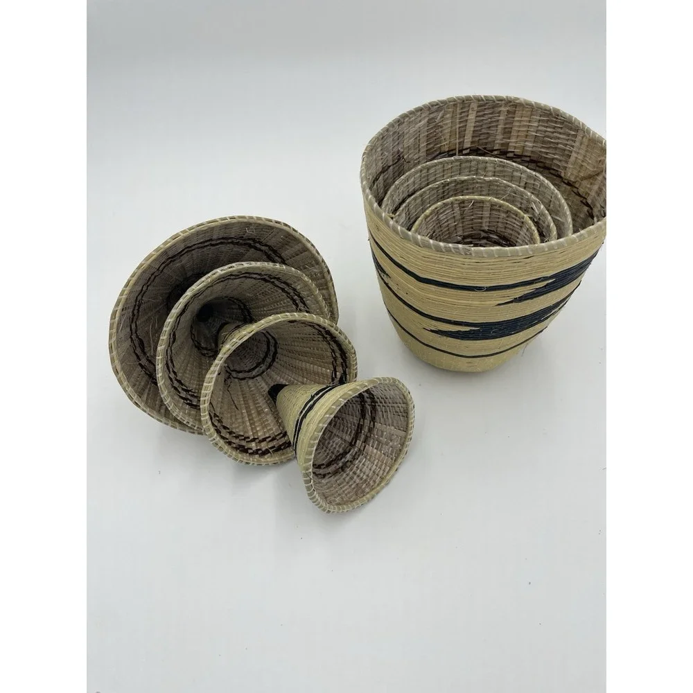 Set of 4 Tutsi Rwanda African Art Nesting Baskets Beige and‎ Black  6